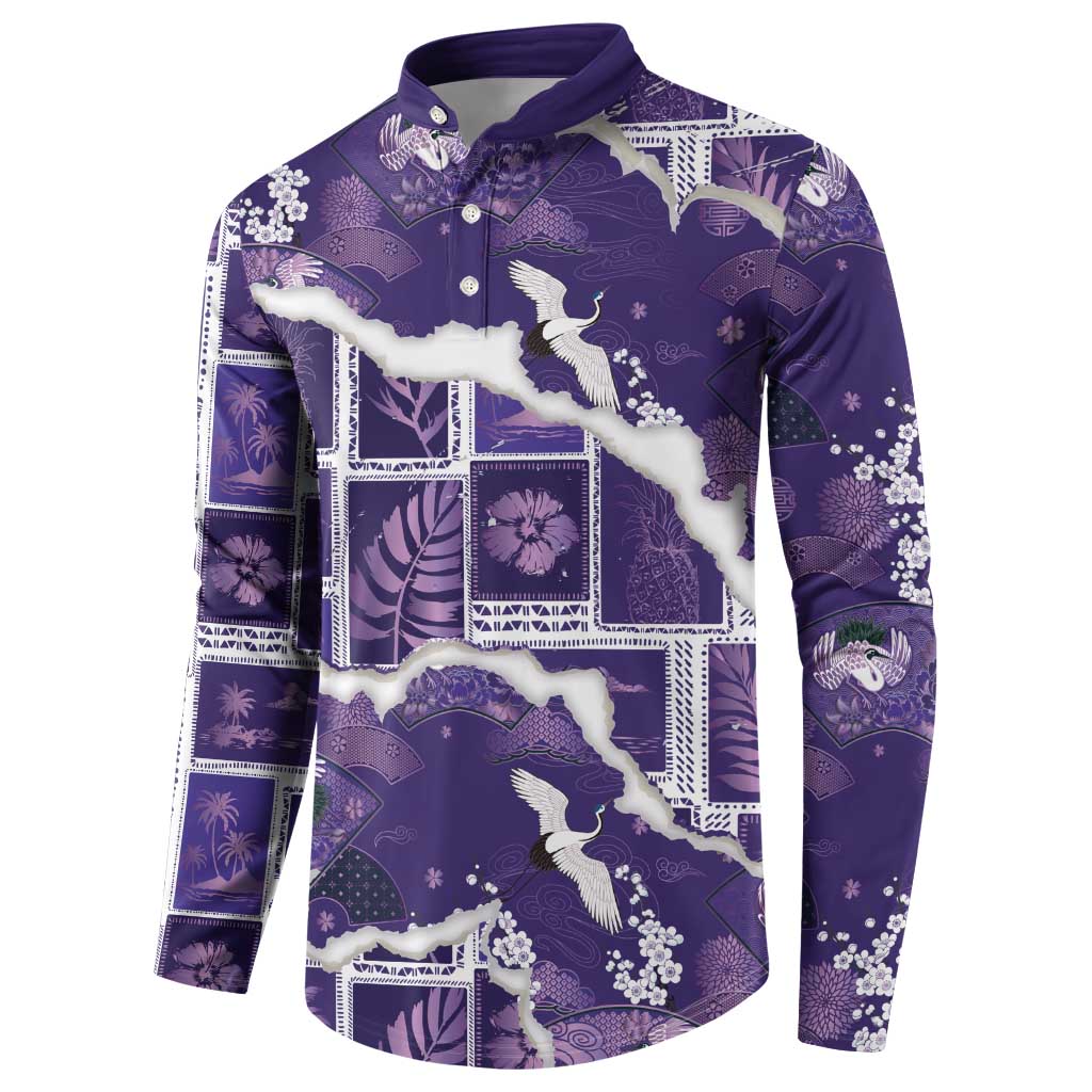 Hawaii Japanese Culture Purple Button Sweatshirt Spring Cranes Aloha Pattern LT01 - Polynesian Pride