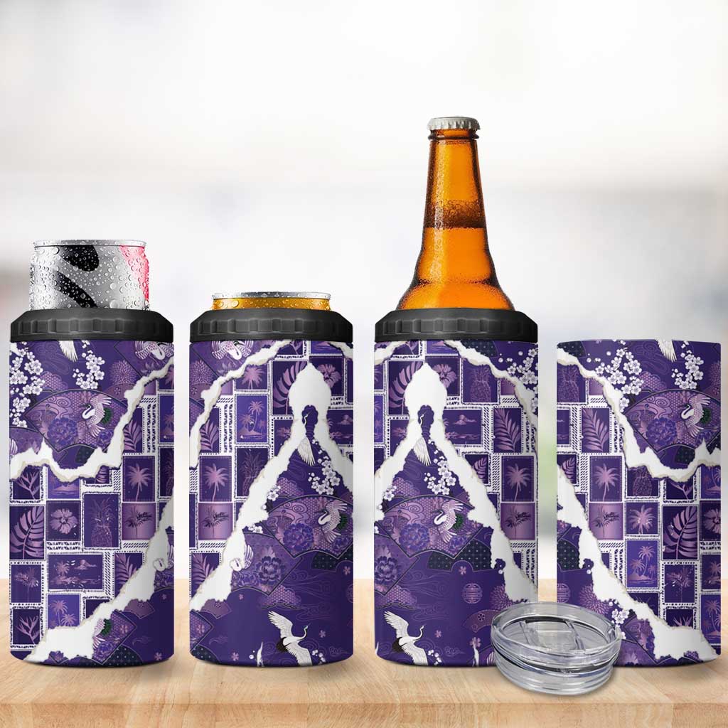 Hawaii Japanese Culture Purple 4 in 1 Can Cooler Tumbler Spring Cranes Aloha Pattern LT01 - Polynesian Pride