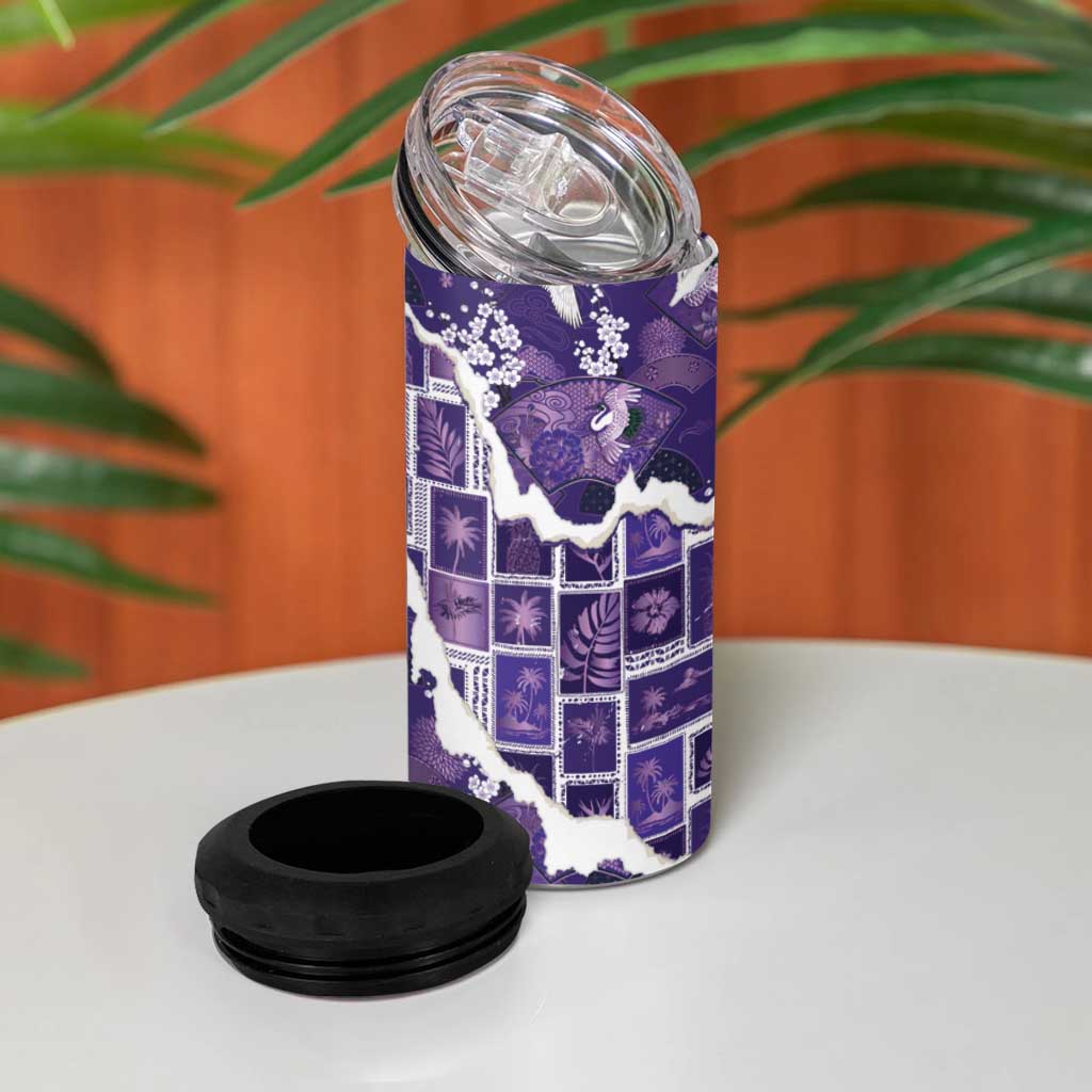 Hawaii Japanese Culture Purple 4 in 1 Can Cooler Tumbler Spring Cranes Aloha Pattern LT01 - Polynesian Pride