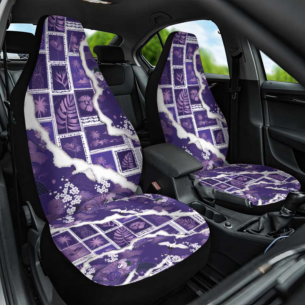 Hawaii Japanese Culture Purple Car Seat Cover Spring Cranes Aloha Pattern LT01 One Size Purple - Polynesian Pride