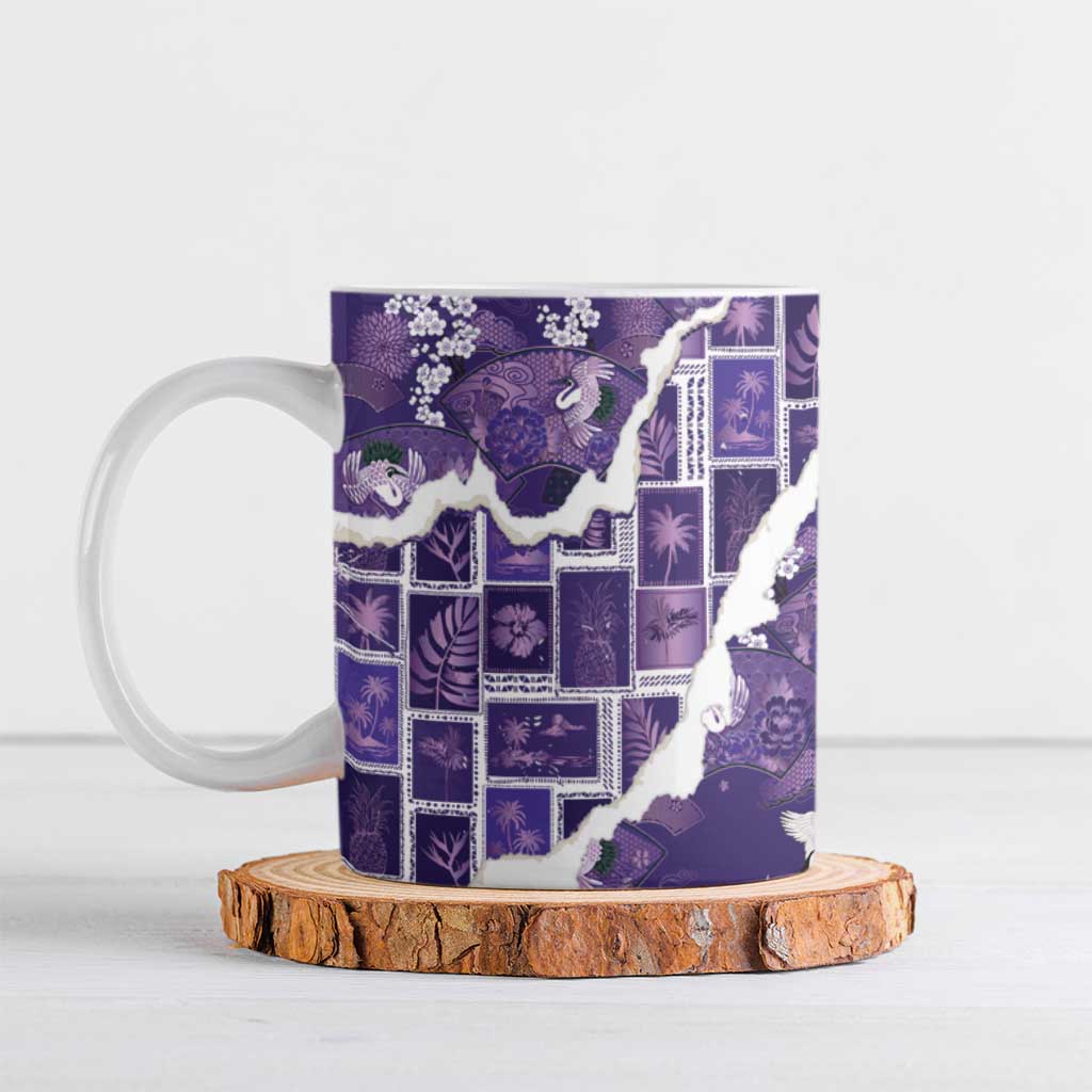 Hawaii Japanese Culture Purple Ceramic Mug Spring Cranes Aloha Pattern LT01 Purple - Polynesian Pride