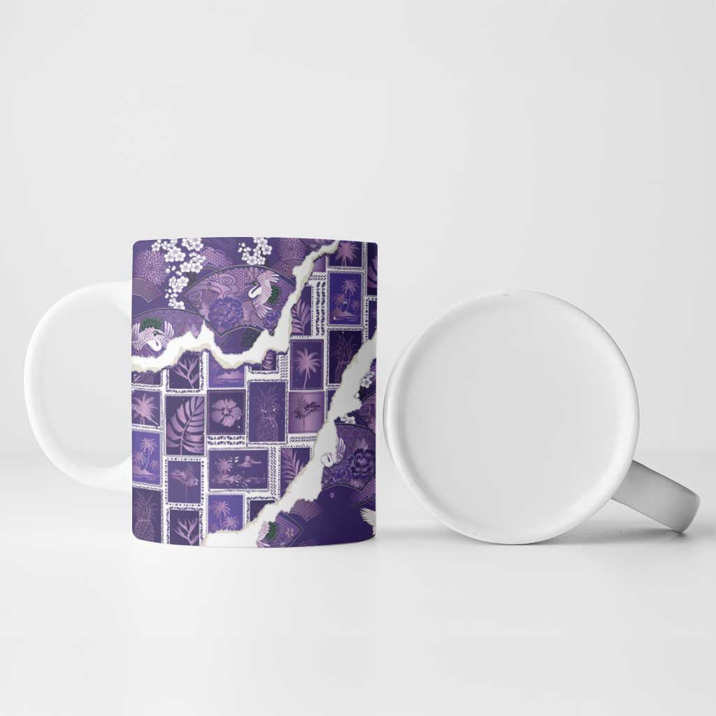 Hawaii Japanese Culture Purple Ceramic Mug Spring Cranes Aloha Pattern LT01 - Polynesian Pride