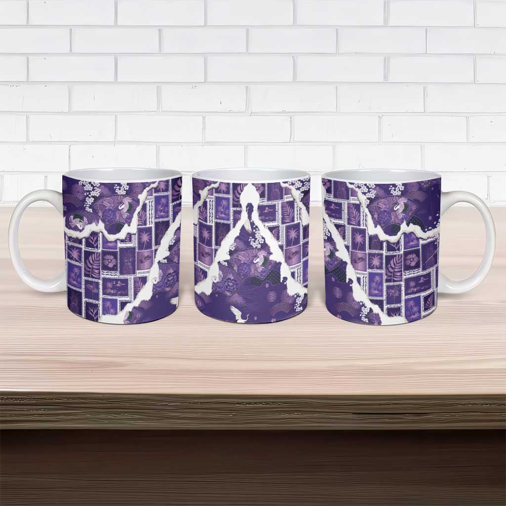 Hawaii Japanese Culture Purple Ceramic Mug Spring Cranes Aloha Pattern LT01 - Polynesian Pride