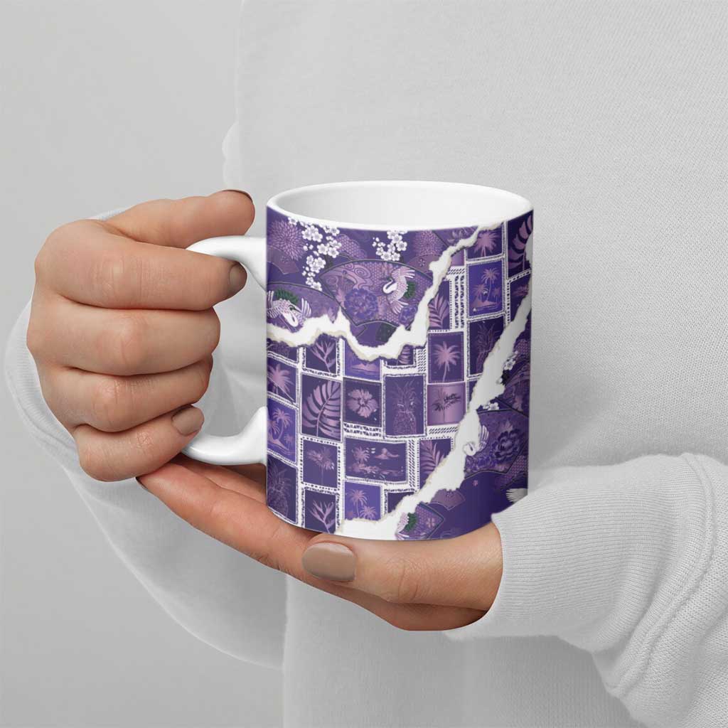Hawaii Japanese Culture Purple Ceramic Mug Spring Cranes Aloha Pattern LT01 - Polynesian Pride