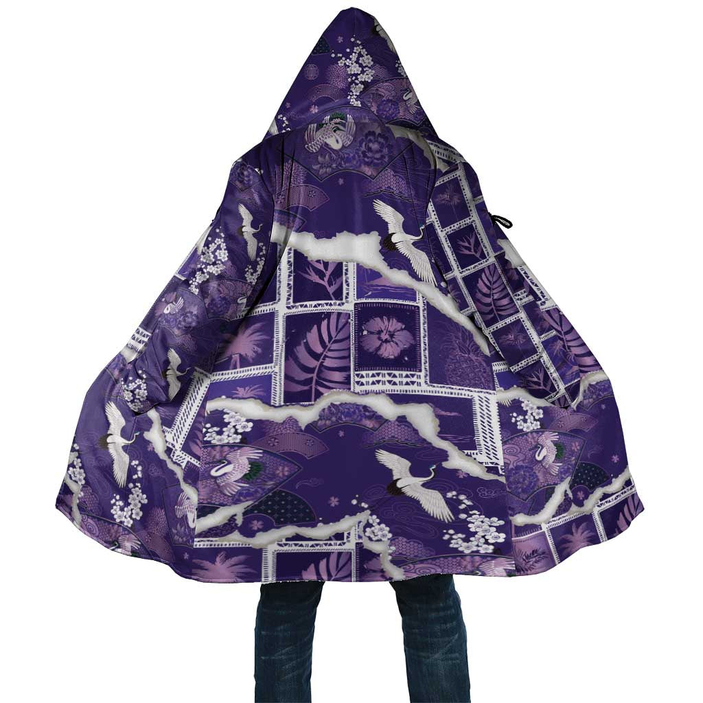 Hawaii Japanese Culture Purple Cloak Spring Cranes Aloha Pattern LT01 Unisex Purple - Polynesian Pride