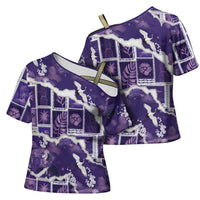 Hawaii Japanese Culture Purple Cross Shoulder Shirt Spring Cranes Aloha Pattern LT01 - Polynesian Pride