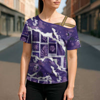 Hawaii Japanese Culture Purple Cross Shoulder Shirt Spring Cranes Aloha Pattern LT01 - Polynesian Pride