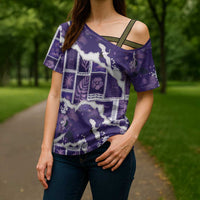Hawaii Japanese Culture Purple Cross Shoulder Shirt Spring Cranes Aloha Pattern LT01 - Polynesian Pride