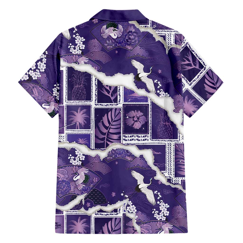 Hawaii Japanese Culture Purple Family Matching Tank Maxi Dress and Hawaiian Shirt Spring Cranes Aloha Pattern