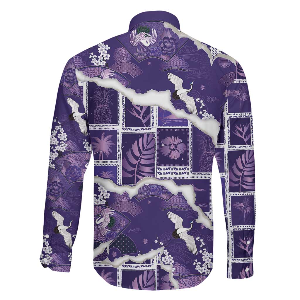 Hawaii Japanese Culture Purple Family Matching Tank Maxi Dress and Hawaiian Shirt Spring Cranes Aloha Pattern