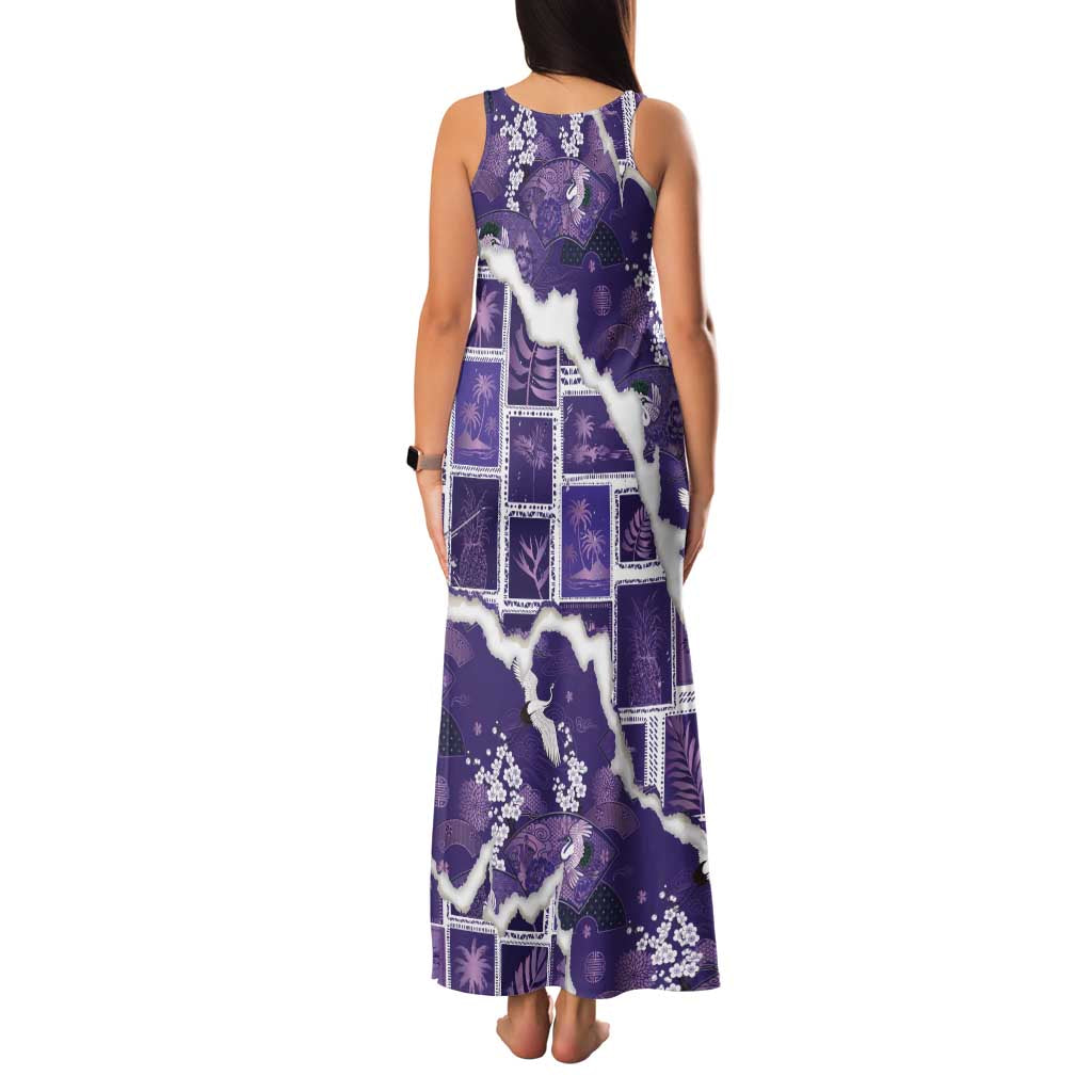 Hawaii Japanese Culture Purple Family Matching Tank Maxi Dress and Hawaiian Shirt Spring Cranes Aloha Pattern