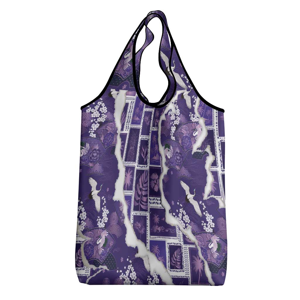 Hawaii Japanese Culture Purple Grocery Bag Spring Cranes Aloha Pattern LT01 - Polynesian Pride