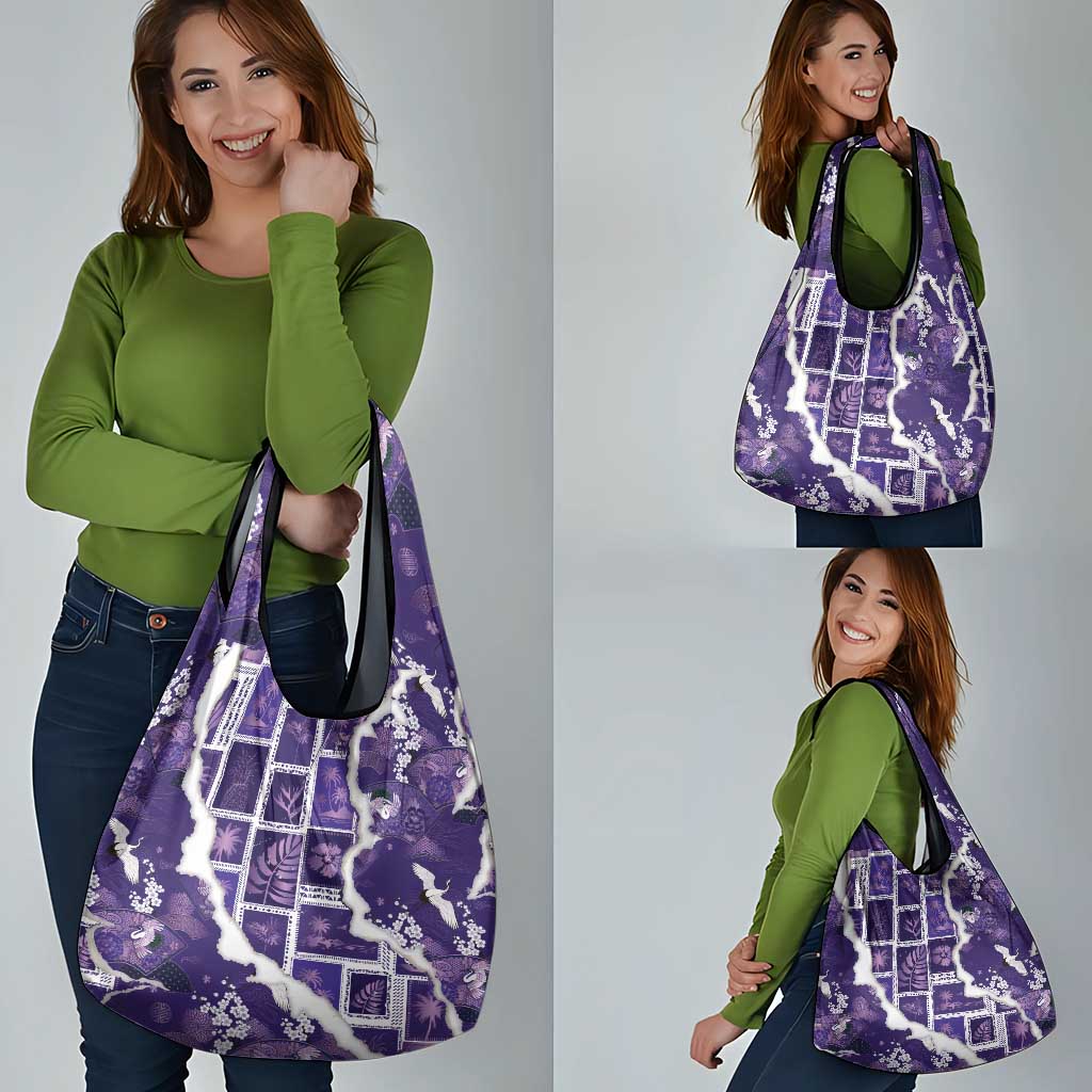 Hawaii Japanese Culture Purple Grocery Bag Spring Cranes Aloha Pattern LT01 - Polynesian Pride