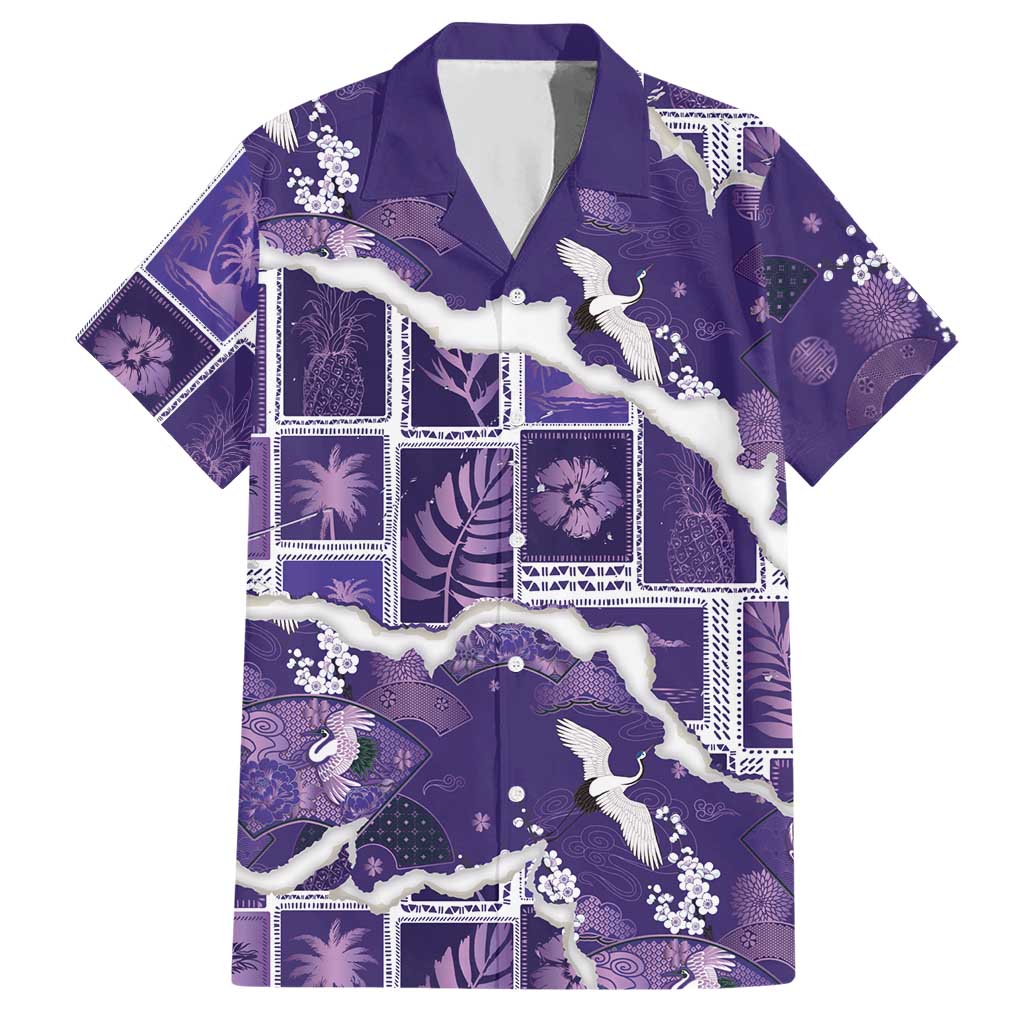 Hawaii Japanese Culture Purple Hawaiian Shirt Spring Cranes Aloha Pattern LT01 Purple - Polynesian Pride