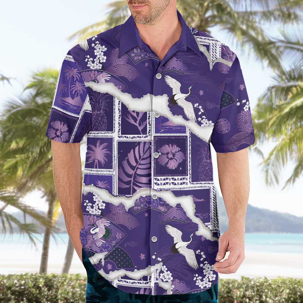 Hawaii Japanese Culture Purple Hawaiian Shirt Spring Cranes Aloha Pattern LT01 - Polynesian Pride