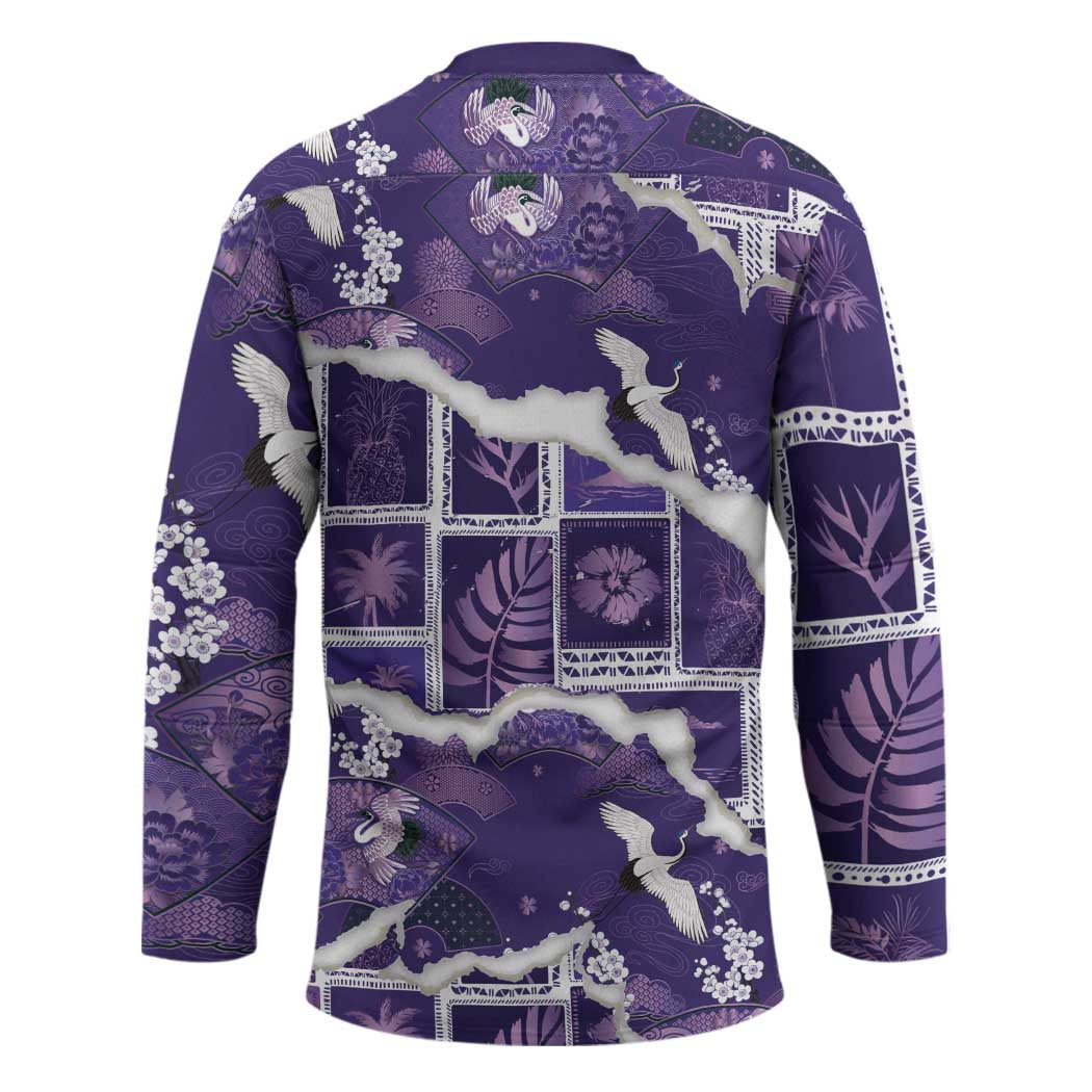 Hawaii Japanese Culture Purple Hockey Jersey Spring Cranes Aloha Pattern LT01 - Polynesian Pride