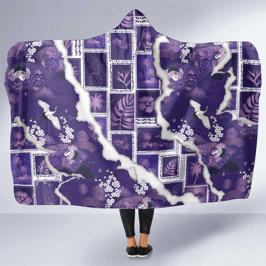Hawaii Japanese Culture Purple Hooded Blanket Spring Cranes Aloha Pattern LT01 One Size Purple - Polynesian Pride