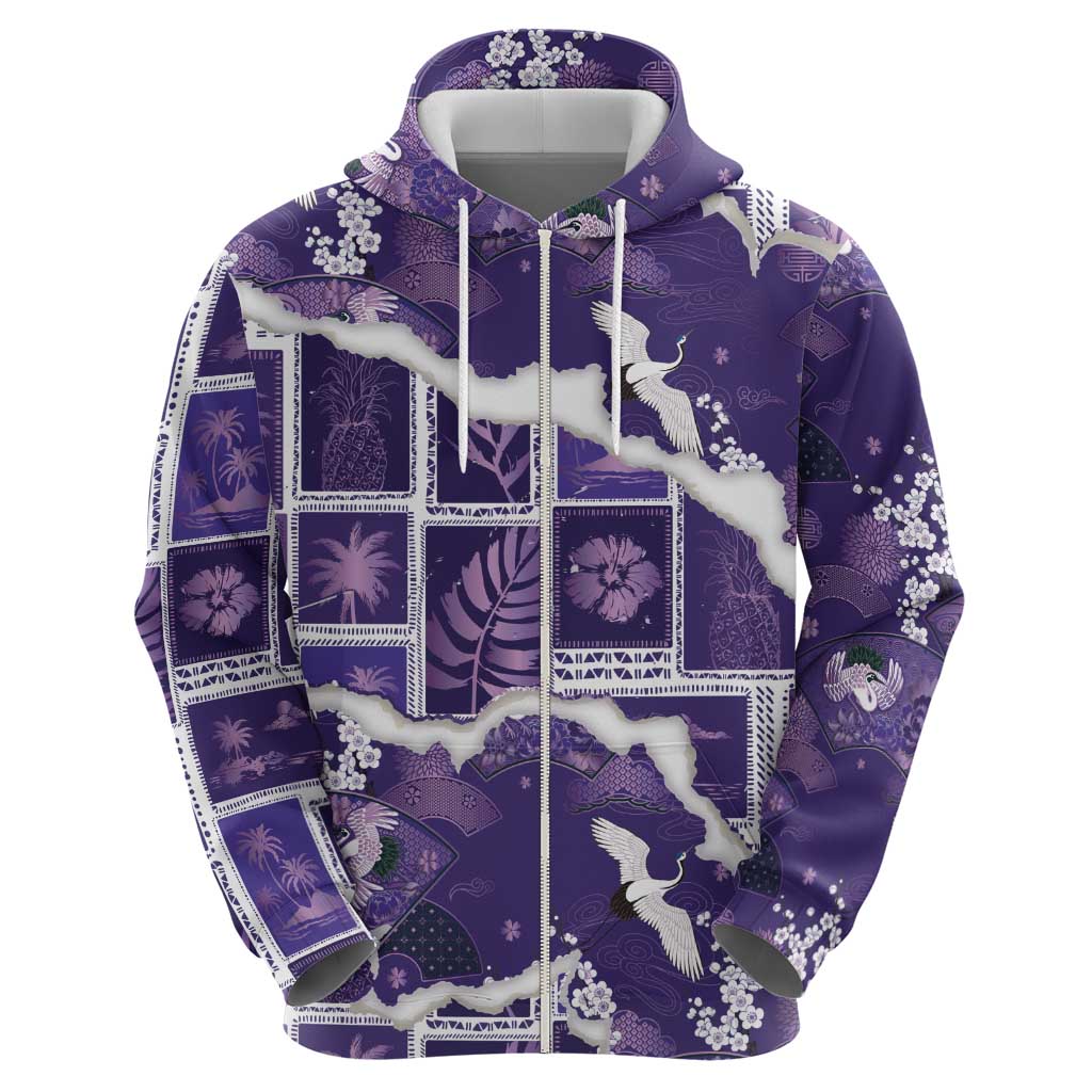Hawaii Japanese Culture Purple Hoodie Spring Cranes Aloha Pattern LT01 - Polynesian Pride