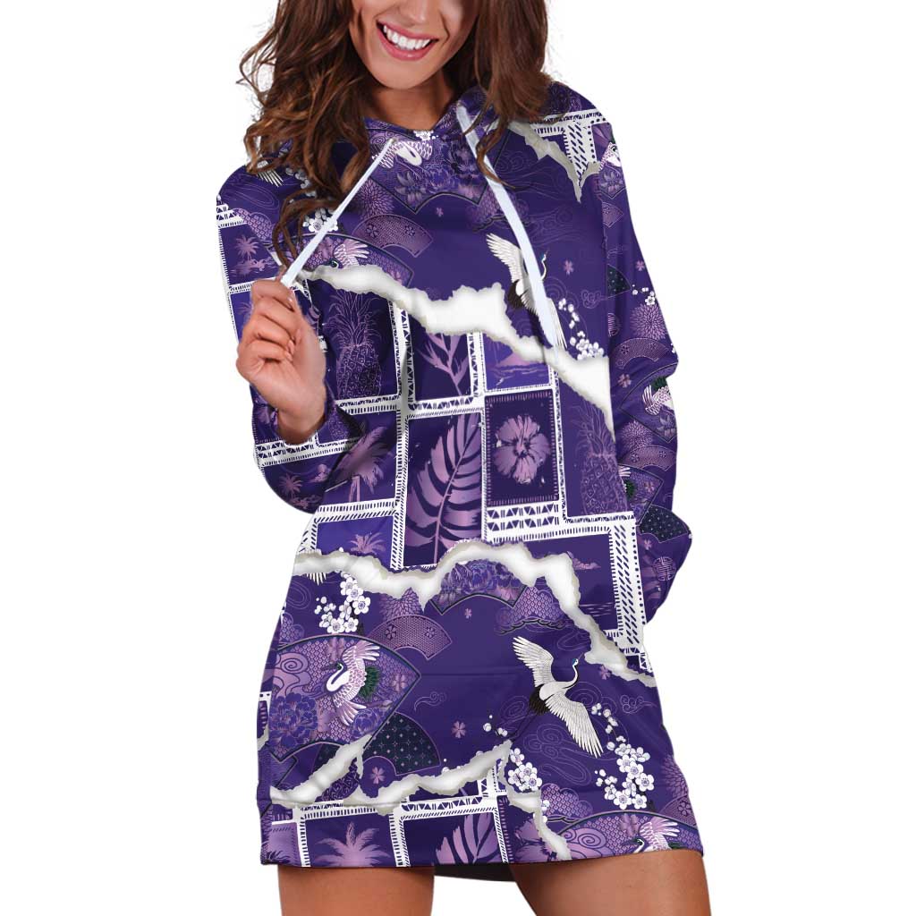 Hawaii Japanese Culture Purple Hoodie Dress Spring Cranes Aloha Pattern LT01 Purple - Polynesian Pride