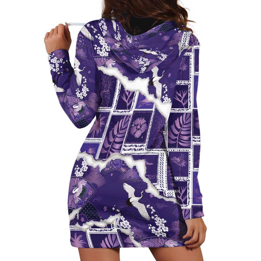 Hawaii Japanese Culture Purple Hoodie Dress Spring Cranes Aloha Pattern LT01 - Polynesian Pride