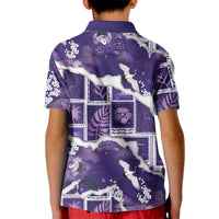 Hawaii Japanese Culture Purple Kid Polo Shirt Spring Cranes Aloha Pattern LT01 - Polynesian Pride