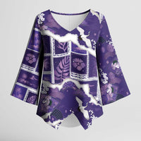 Hawaii Japanese Culture Purple Kimono Sleeve Blouse Spring Cranes Aloha Pattern LT01 Female Purple - Polynesian Pride
