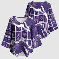 Hawaii Japanese Culture Purple Kimono Sleeve Blouse Spring Cranes Aloha Pattern LT01 - Polynesian Pride