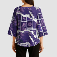 Hawaii Japanese Culture Purple Kimono Sleeve Blouse Spring Cranes Aloha Pattern LT01 - Polynesian Pride