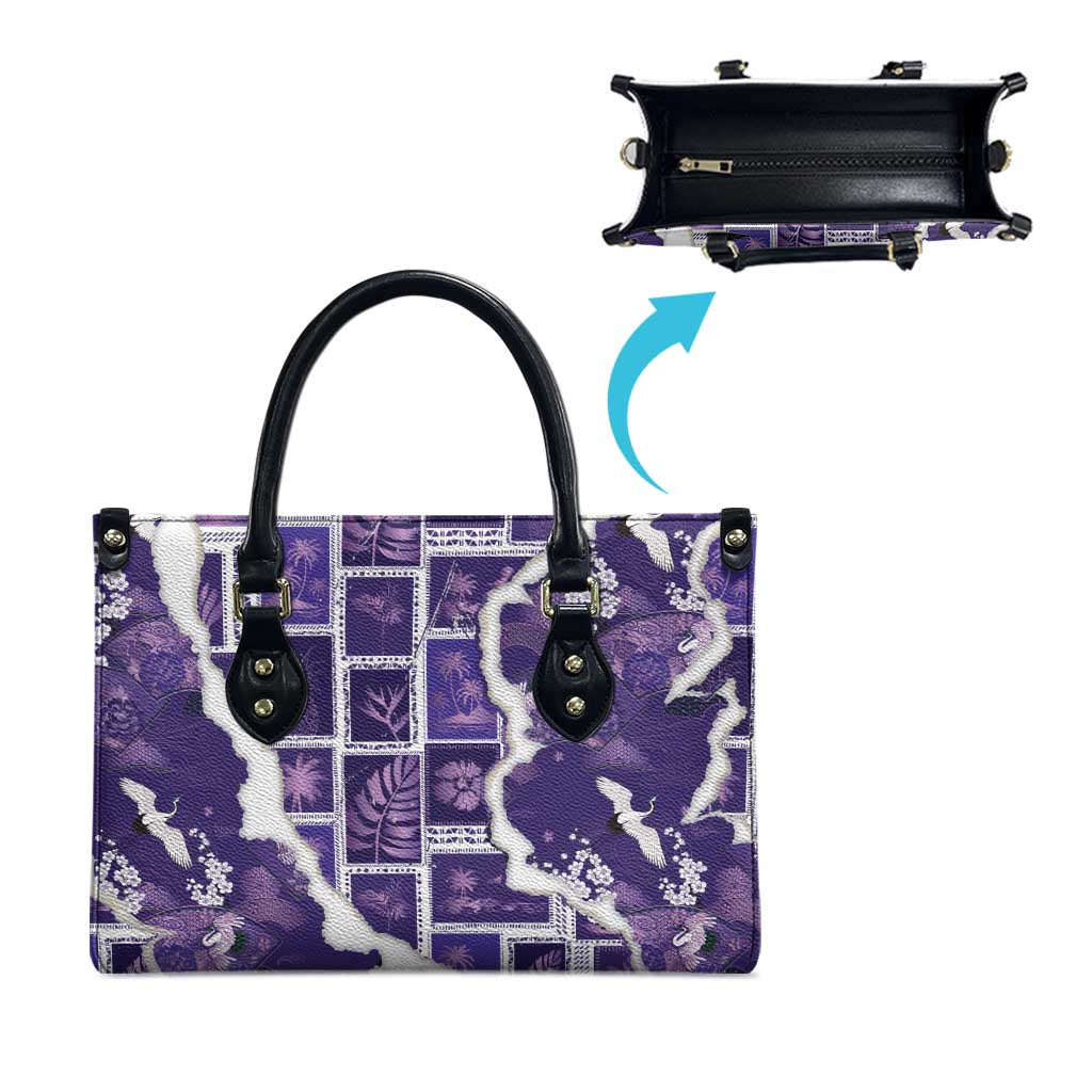 Hawaii Japanese Culture Purple Leather Bag Spring Cranes Aloha Pattern LT01 - Polynesian Pride