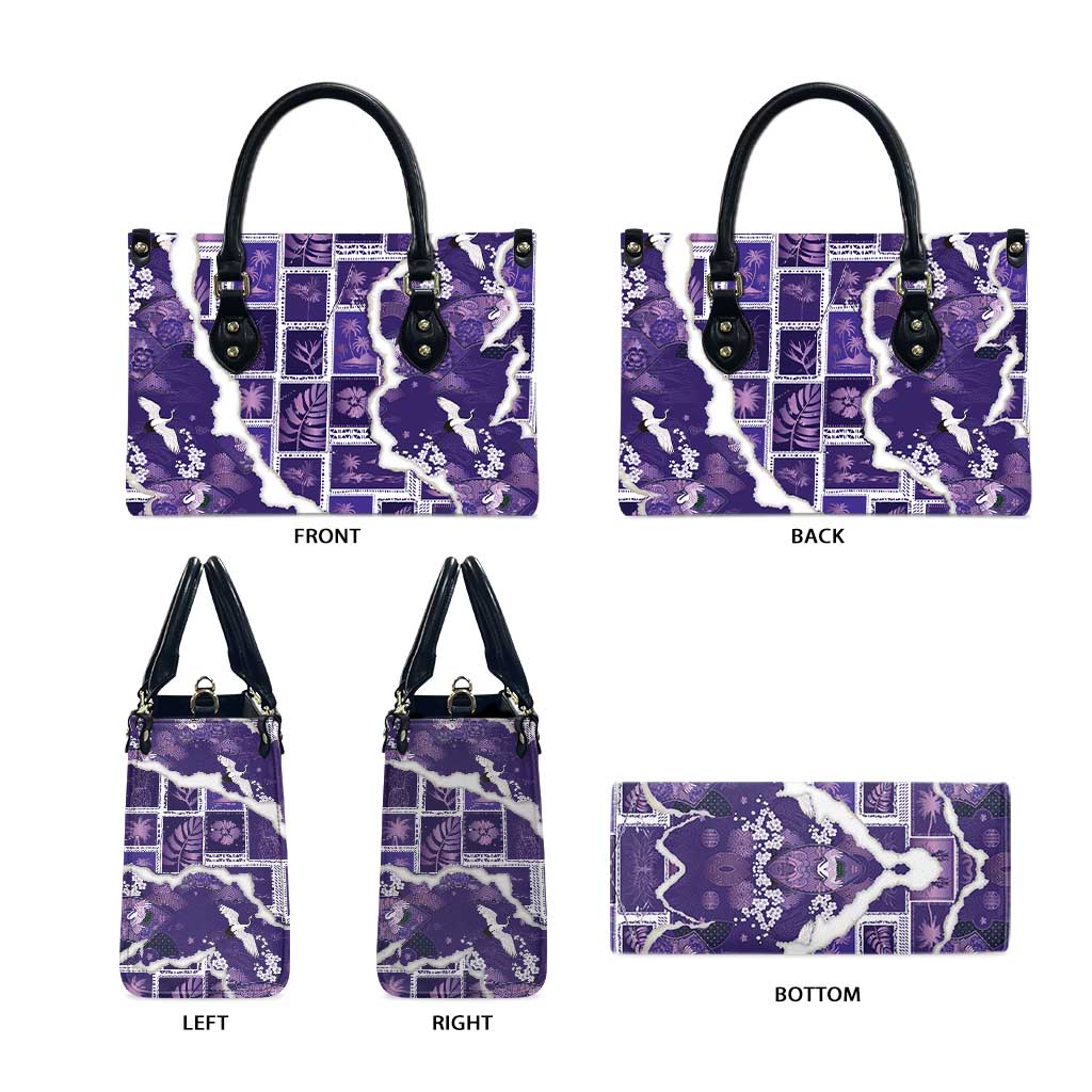 Hawaii Japanese Culture Purple Leather Bag Spring Cranes Aloha Pattern LT01 - Polynesian Pride