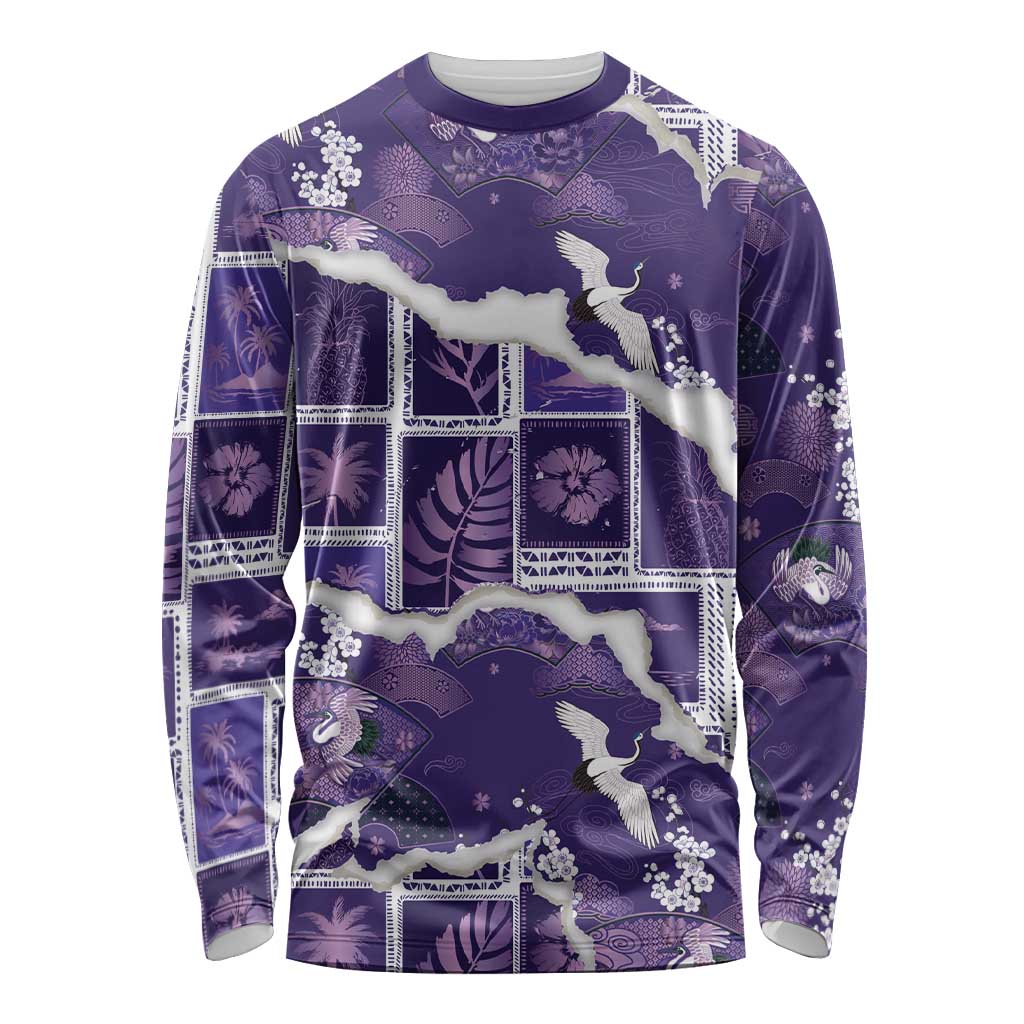 Hawaii Japanese Culture Purple Long Sleeve Shirt Spring Cranes Aloha Pattern LT01 Unisex Purple - Polynesian Pride