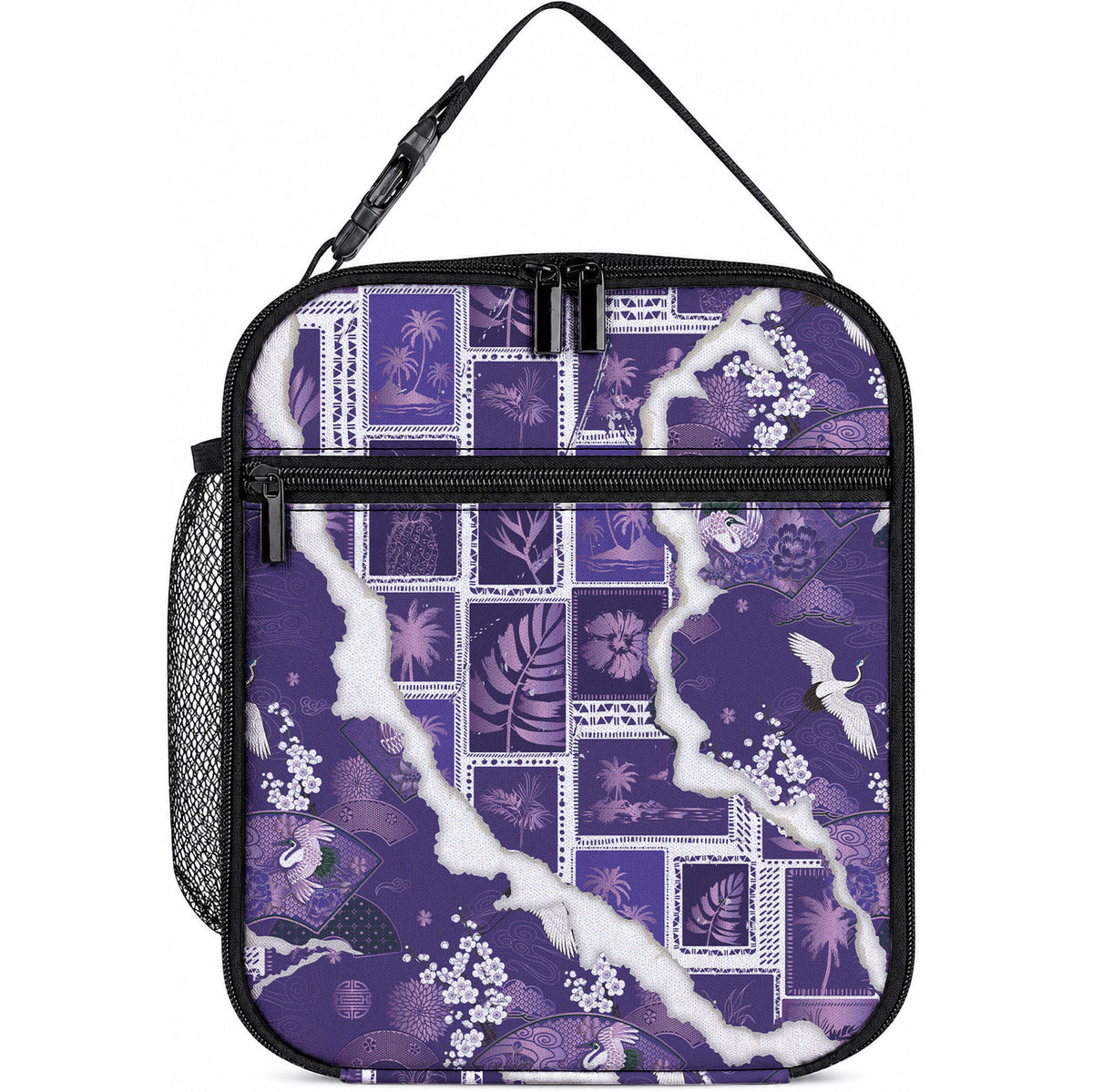 Hawaii Japanese Culture Purple Lunch Bag Spring Cranes Aloha Pattern LT01 10.2 × 8.3 × 4.3 inch Purple - Polynesian Pride
