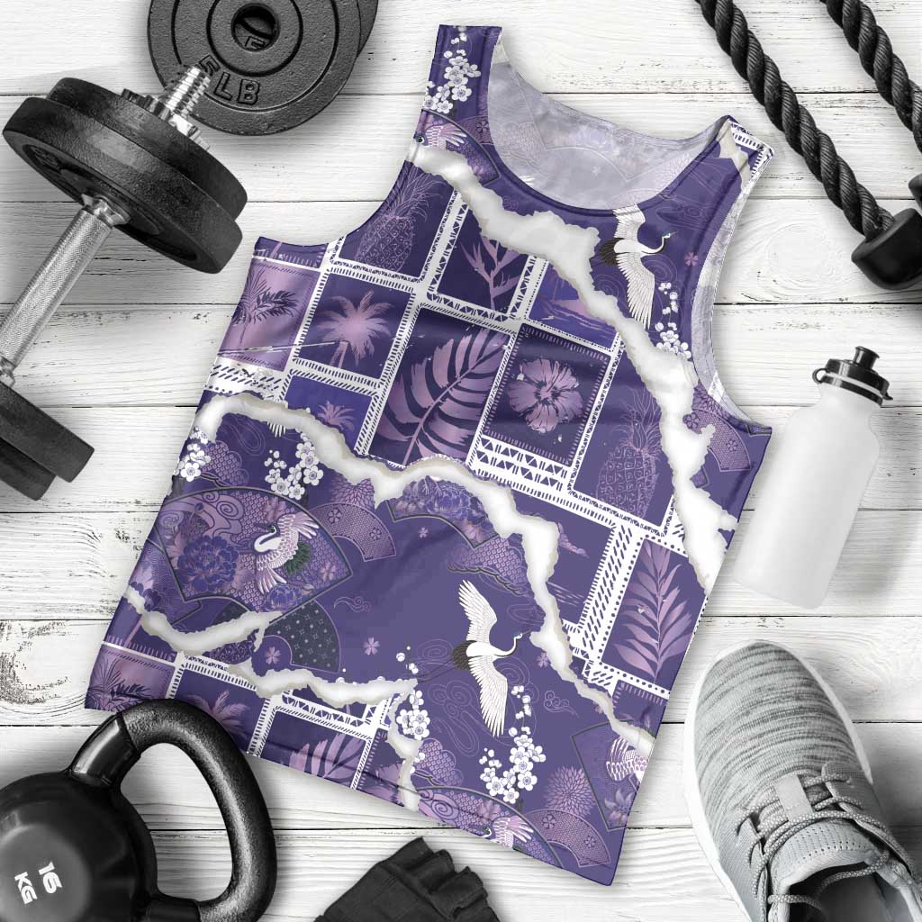 Hawaii Japanese Culture Purple Men Tank Top Spring Cranes Aloha Pattern LT01 - Polynesian Pride