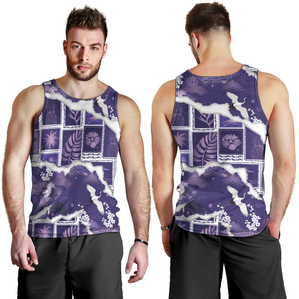 Hawaii Japanese Culture Purple Men Tank Top Spring Cranes Aloha Pattern LT01 - Polynesian Pride