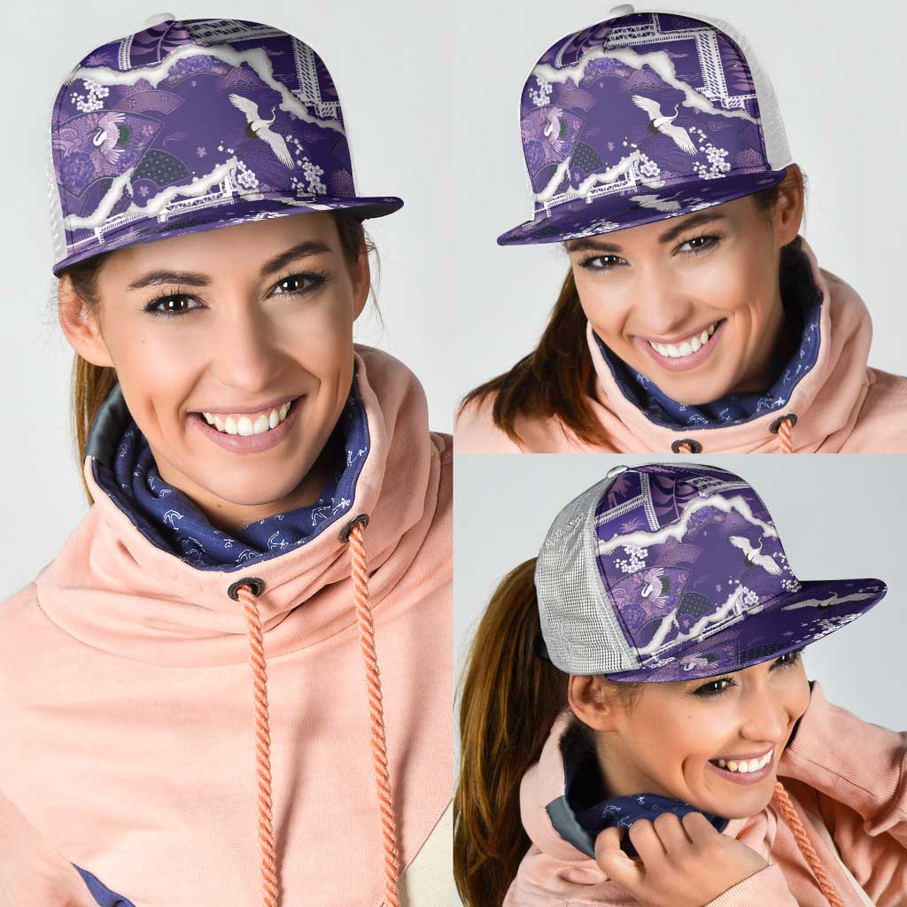 Hawaii Japanese Culture Purple Mesh Trucker Cap Spring Cranes Aloha Pattern LT01 - Polynesian Pride