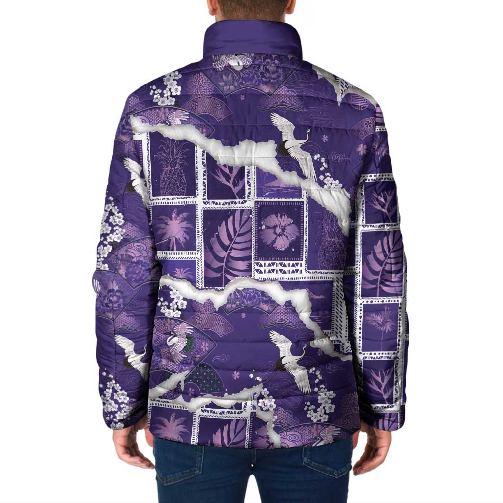 Hawaii Japanese Culture Purple Padded Jacket Spring Cranes Aloha Pattern LT01 - Polynesian Pride