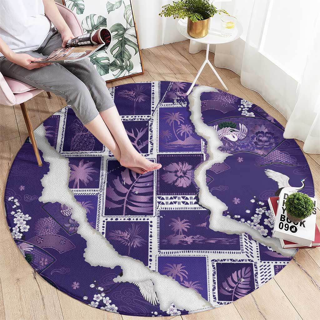 Hawaii Japanese Culture Purple Round Carpet Spring Cranes Aloha Pattern LT01 - Polynesian Pride