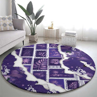 Hawaii Japanese Culture Purple Round Carpet Spring Cranes Aloha Pattern LT01 - Polynesian Pride