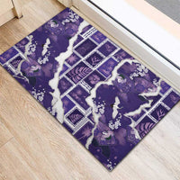 Hawaii Japanese Culture Purple Rubber Doormat Spring Cranes Aloha Pattern