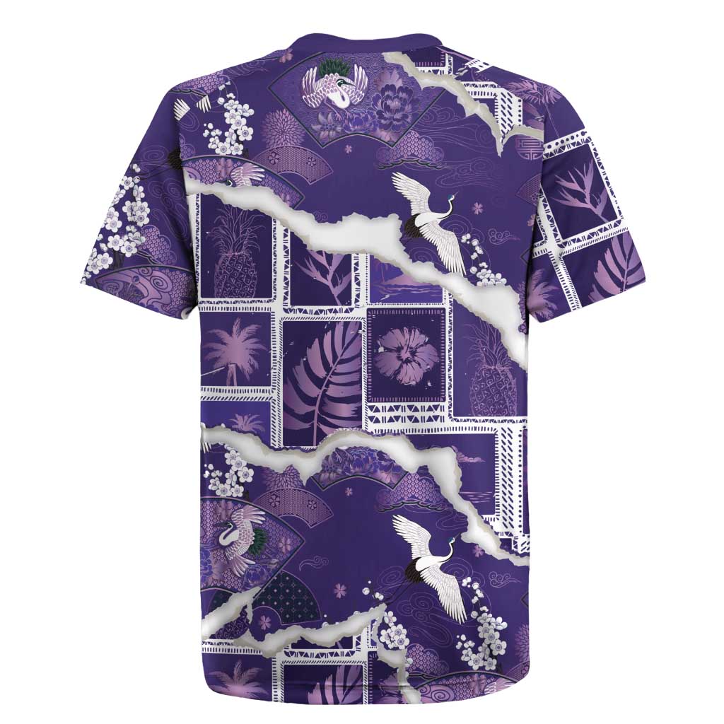Hawaii Japanese Culture Purple Rugby Jersey Spring Cranes Aloha Pattern LT01 - Polynesian Pride