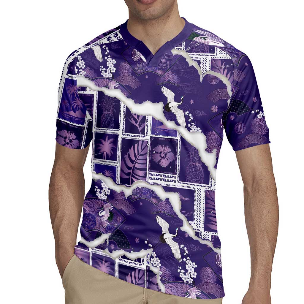 Hawaii Japanese Culture Purple Rugby Jersey Spring Cranes Aloha Pattern LT01 - Polynesian Pride
