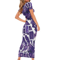 Hawaii Japanese Culture Purple Short Sleeve Bodycon Dress Spring Cranes Aloha Pattern LT01 - Polynesian Pride