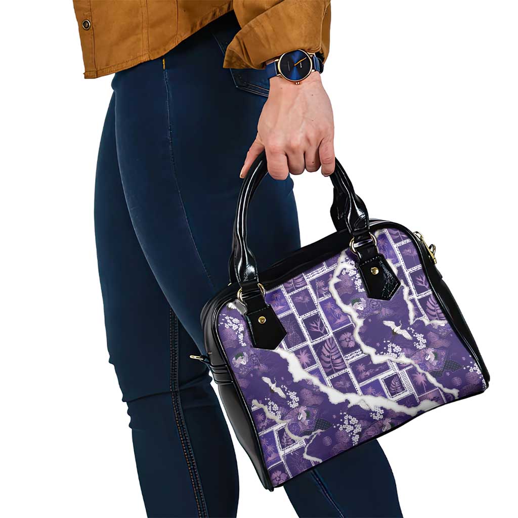 Hawaii Japanese Culture Purple Shoulder Handbag Spring Cranes Aloha Pattern LT01 - Polynesian Pride
