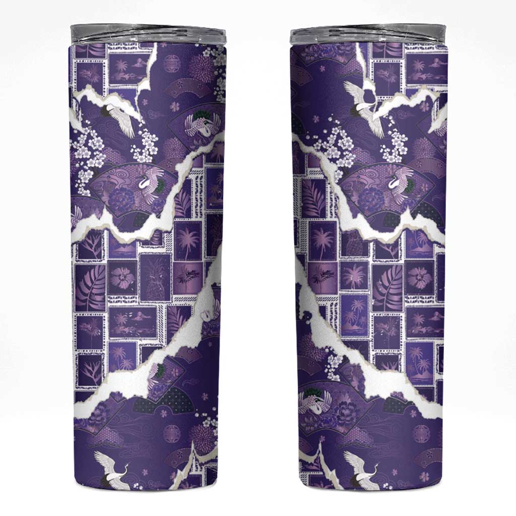 Hawaii Japanese Culture Purple Skinny Tumbler Spring Cranes Aloha Pattern LT01 Purple - Polynesian Pride