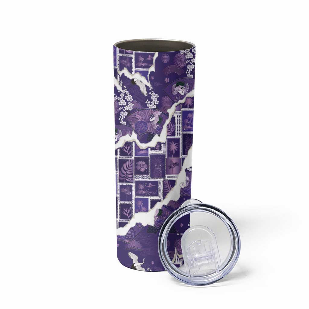 Hawaii Japanese Culture Purple Skinny Tumbler Spring Cranes Aloha Pattern LT01 - Polynesian Pride