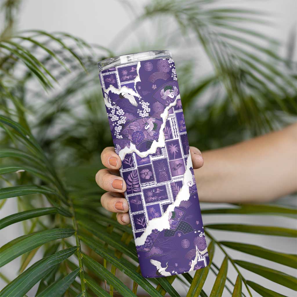 Hawaii Japanese Culture Purple Skinny Tumbler Spring Cranes Aloha Pattern LT01 - Polynesian Pride