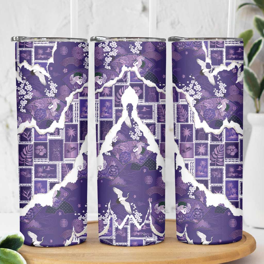 Hawaii Japanese Culture Purple Skinny Tumbler Spring Cranes Aloha Pattern LT01 - Polynesian Pride