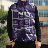 Hawaii Japanese Culture Purple Sleeveless Puffer Jacket Spring Cranes Aloha Pattern LT01 - Polynesian Pride