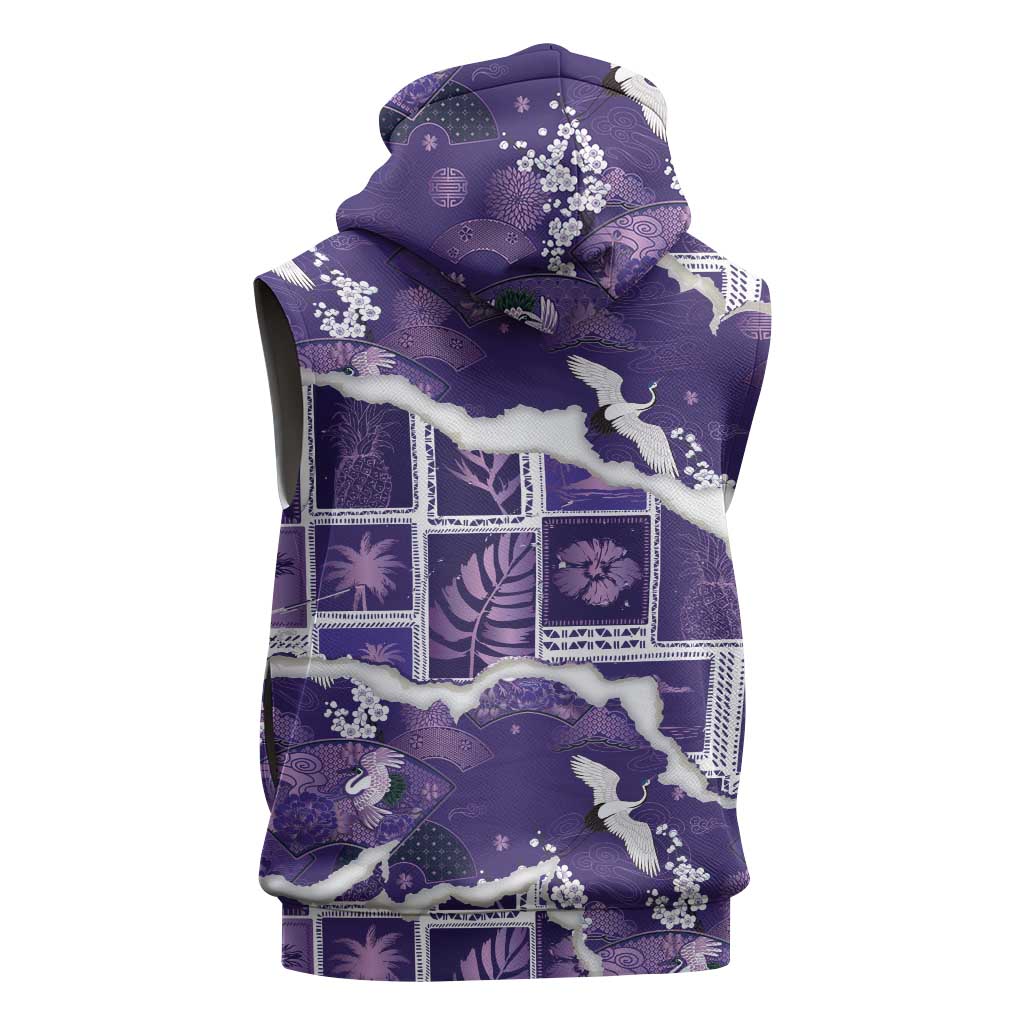 Hawaii Japanese Culture Purple Sleeveless Zip Hoodie Spring Cranes Aloha Pattern LT01 - Polynesian Pride