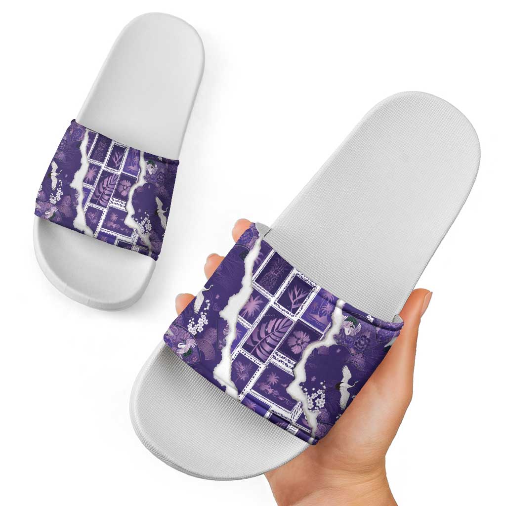Hawaii Japanese Culture Purple Slide Sandals Spring Cranes Aloha Pattern LT01 - Polynesian Pride